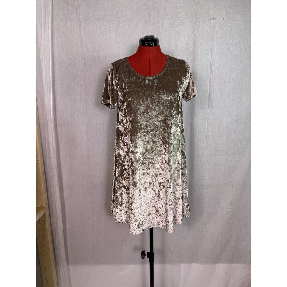 ROLLA COASTER Crushed Velour Gold Velvet Dress Short Sleeve M E093